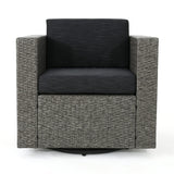 Puerta Outdoor Wicker and Aluminum 5-pieace Swivel Chair and Fire Pit Set with Cushions by Christopher Knight Home