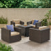 Puerta Outdoor Wicker and Aluminum 5-pieace Swivel Chair and Fire Pit Set with Cushions by Christopher Knight Home