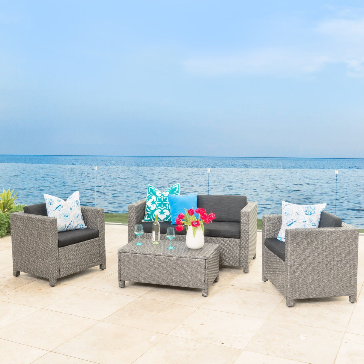 Puerta Outdoor 4-piece Patio Chat Set by Christopher Knight Home