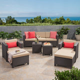 Puerta Outdoor 5 Seater Wicker Sofa Chat Set with Ottomans by Christopher Knight Home