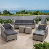 Puerta Outdoor 5 Seater Wicker Sofa Chat Set with Ottomans by Christopher Knight Home