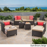 Puerta Outdoor 5 Seater Wicker Sofa Chat Set with Ottomans by Christopher Knight Home