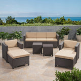 Puerta Outdoor 5 Seater Wicker Sofa Chat Set with Ottomans by Christopher Knight Home