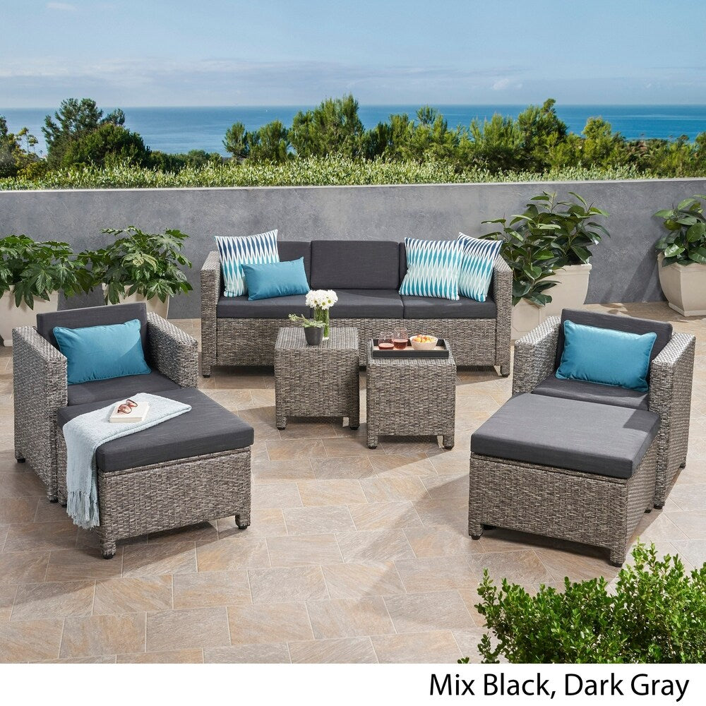 Puerta Outdoor 5 Seater Wicker Sofa Chat Set with Ottomans by Christopher Knight Home