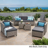 Puerta Outdoor 5 Seater Wicker Sofa Chat Set with Ottomans by Christopher Knight Home