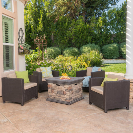 Puerta Outdoor 5-piece Club Chair and Fire Pit Set by Christopher Knight Home