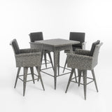 Puerta Outdoor 5-piece Wicker Dining Bar Set with Cushions by Christopher Knight Home