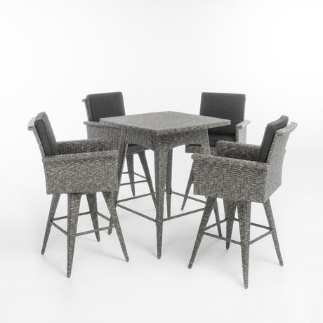 Puerta Outdoor 5-piece Wicker Dining Bar Set with Cushions by Christopher Knight Home
