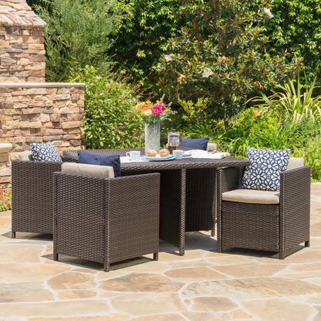 Puerta Outdoor 5-piece Wicker Dining Set by Christopher Knight Home
