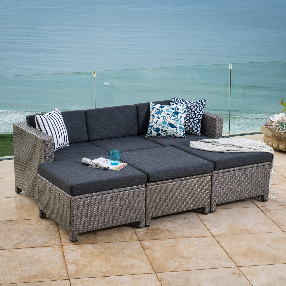 Puerta Outdoor 7-piece Wicker Daybed Set with Cushions by Christopher Knight Home
