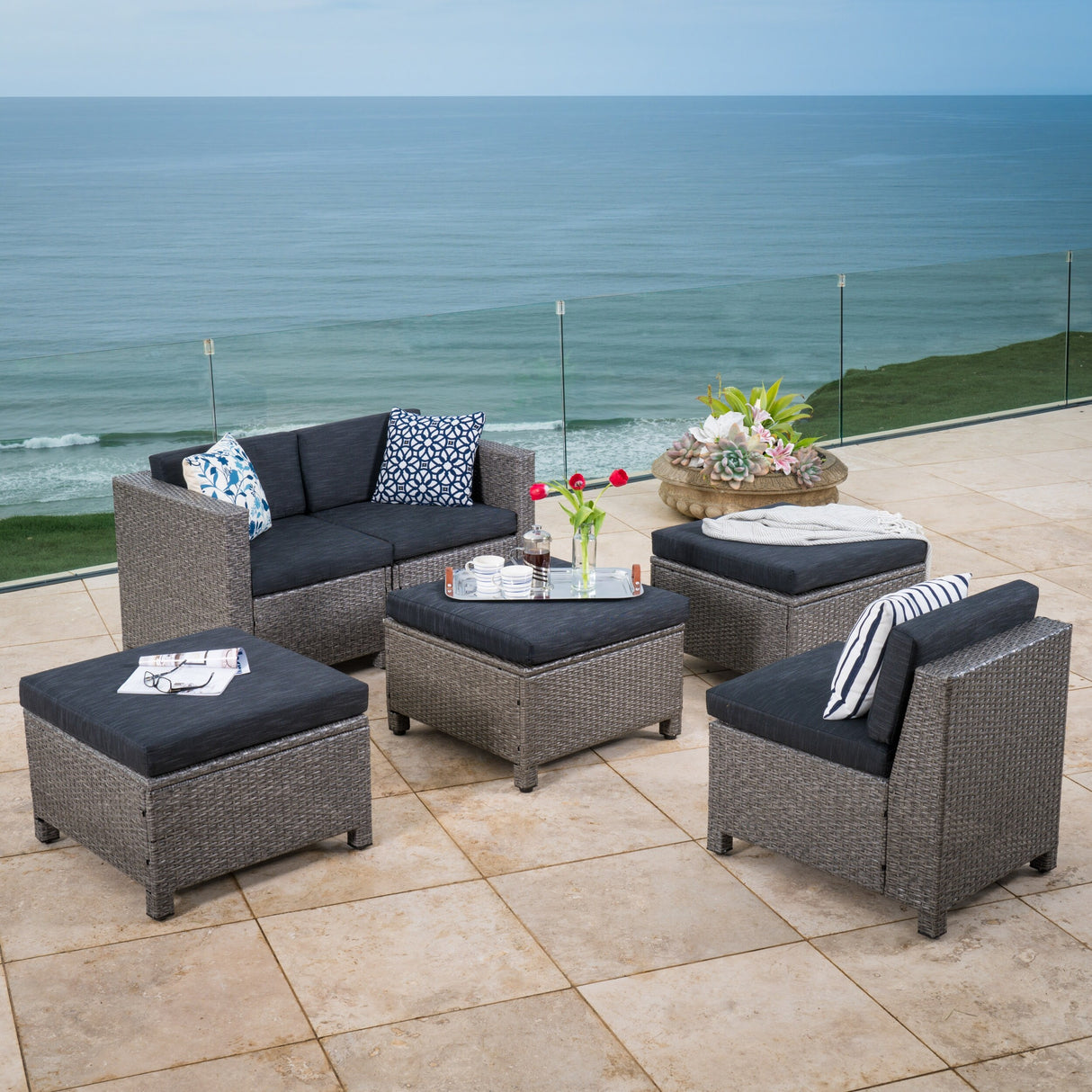 Puerta Outdoor 7-piece Wicker Daybed Set with Cushions by Christopher Knight Home