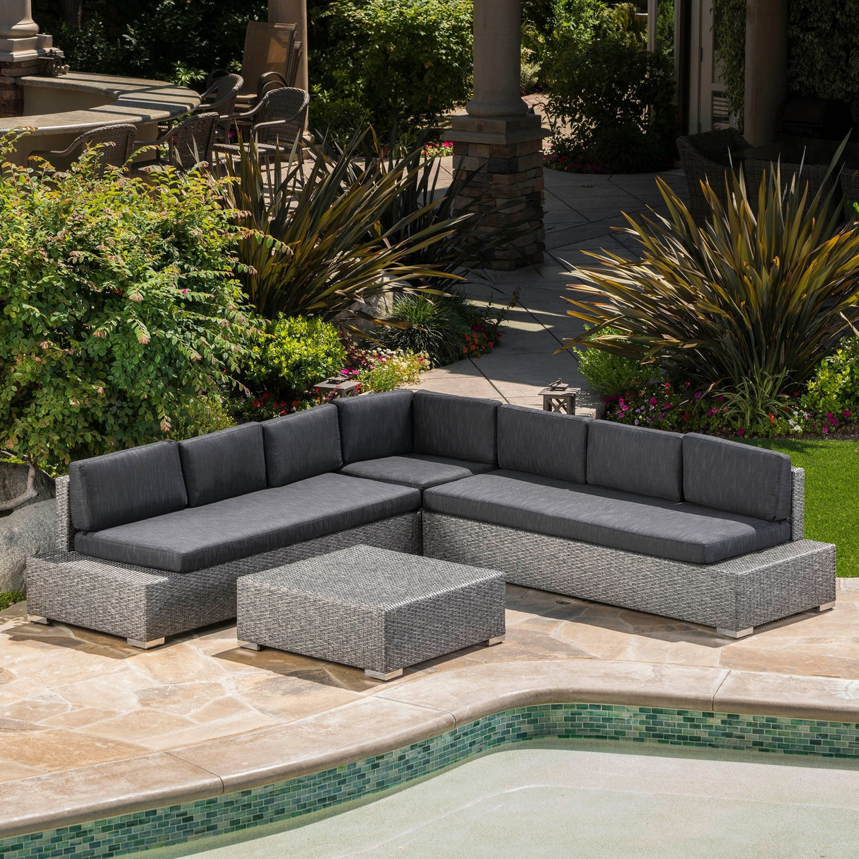 Puerta Outdoor 7-seater Wicker Sectional Sofa Chat Set with Cushions by Christopher Knight Home