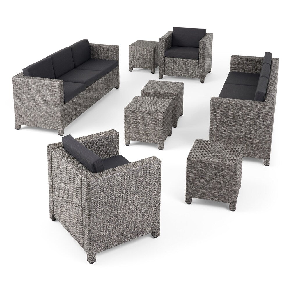 Puerta Outdoor 8 Seater Wicker Chat Set with Side Tables by Christopher Knight Home