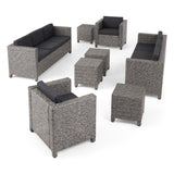 Puerta Outdoor 8 Seater Wicker Chat Set with Side Tables by Christopher Knight Home