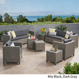 Puerta Outdoor 8 Seater Wicker Chat Set with Side Tables by Christopher Knight Home