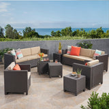 Puerta Outdoor 8 Seater Wicker Chat Set with Side Tables by Christopher Knight Home