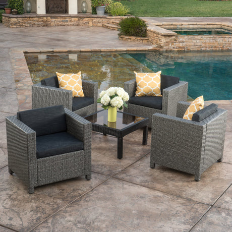 Puerta Outdoor Club Chairs with Water Resistant Cushions (Set of 4) by Christopher Knight Home
