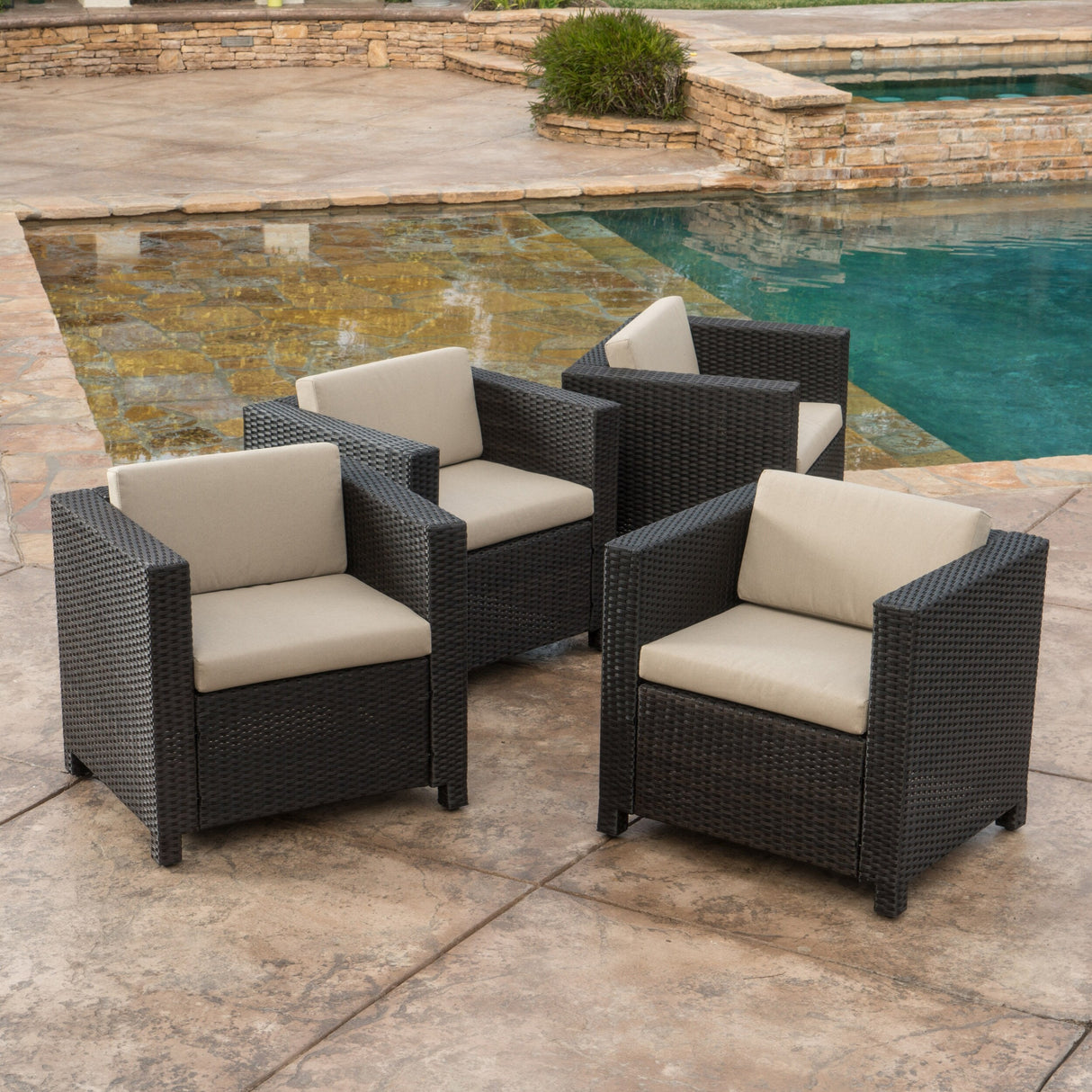 Puerta Outdoor Club Chairs with Water Resistant Cushions (Set of 4) by Christopher Knight Home