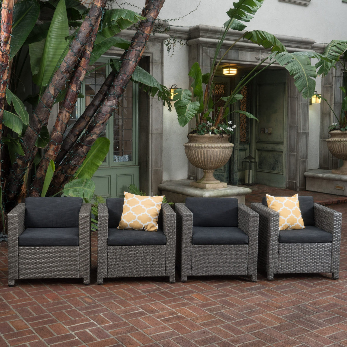 Puerta Outdoor Club Chairs with Water Resistant Cushions (Set of 4) by Christopher Knight Home