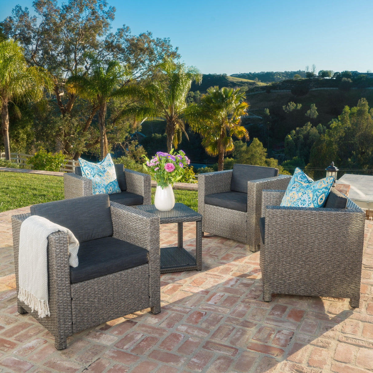 Puerta Outdoor Club Chairs with Water Resistant Cushions (Set of 4) by Christopher Knight Home
