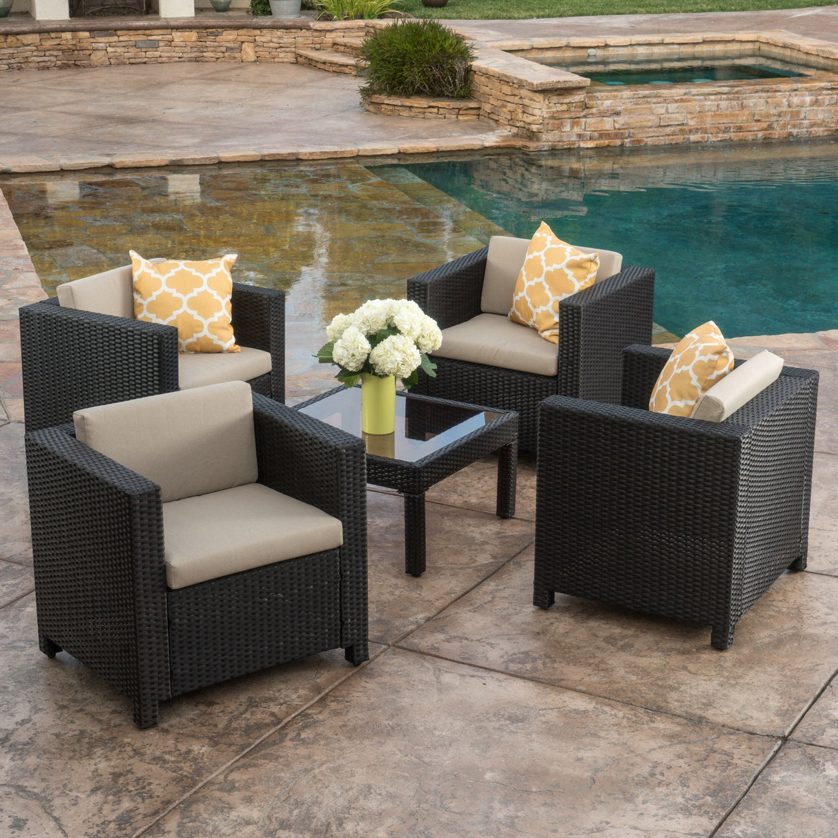 Puerta Outdoor Club Chairs with Water Resistant Cushions (Set of 4) by Christopher Knight Home
