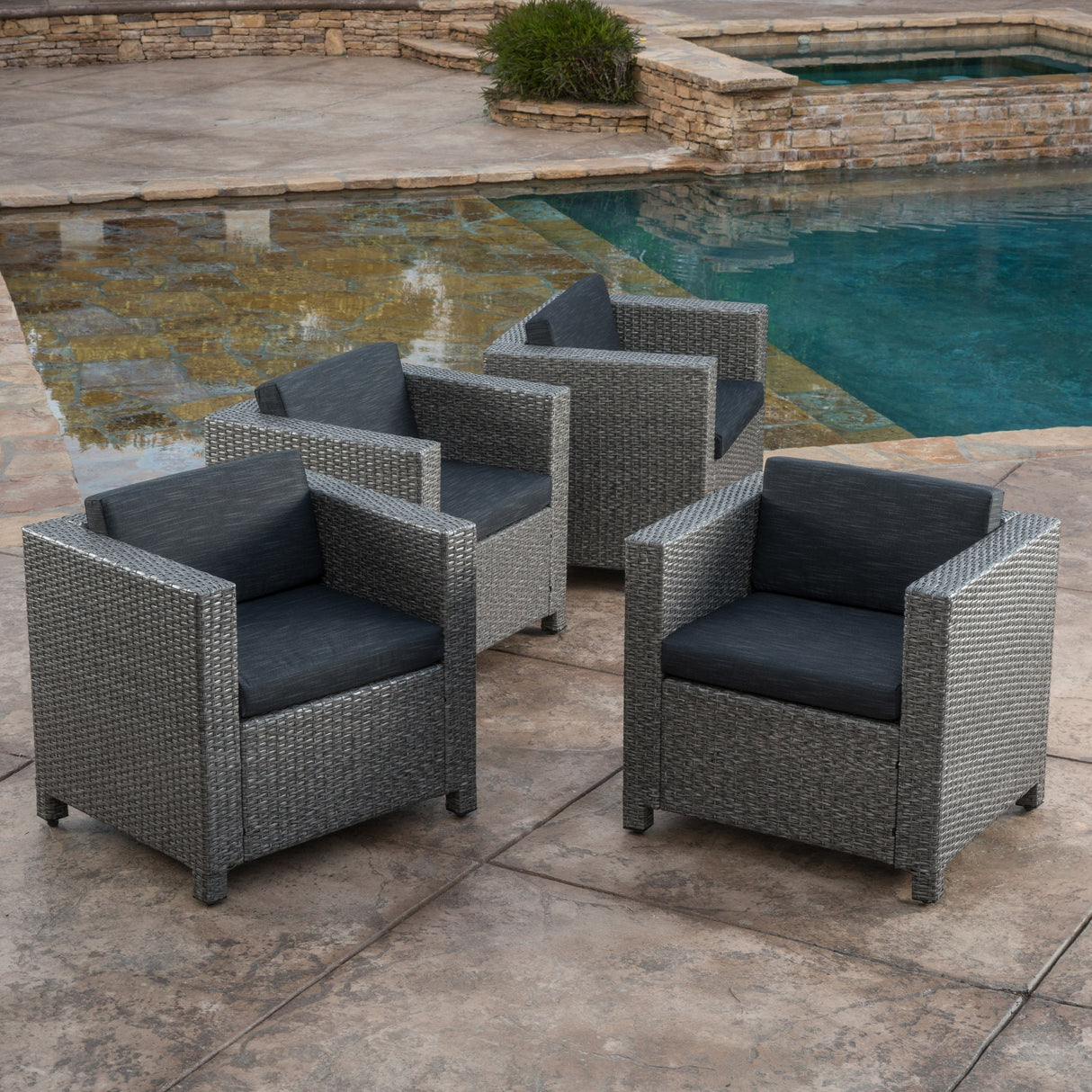 Puerta Outdoor Club Chairs with Water Resistant Cushions (Set of 4) by Christopher Knight Home