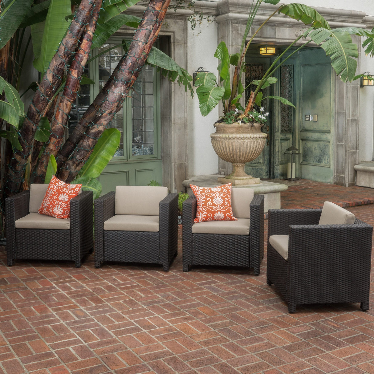Puerta Outdoor Club Chairs with Water Resistant Cushions (Set of 4) by Christopher Knight Home