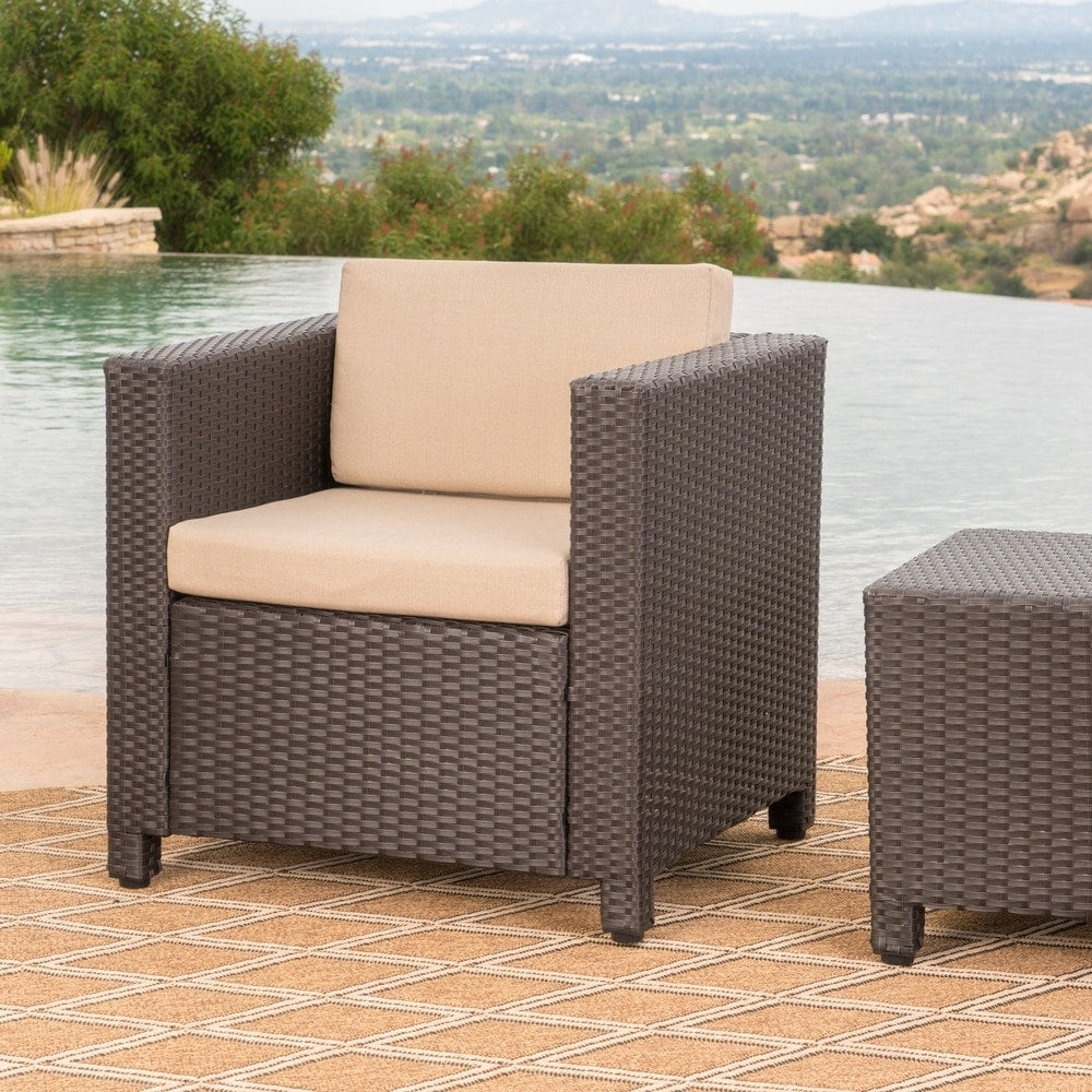Puerta Outdoor Wicker Club Chair with Cushions by Christopher Knight Home