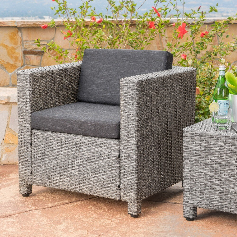 Puerta Outdoor Wicker Club Chair with Cushions by Christopher Knight Home