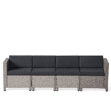 Puerta Wicker Outdoor 4 Seater Sectional Sofa with Cushions by Christopher Knight Home