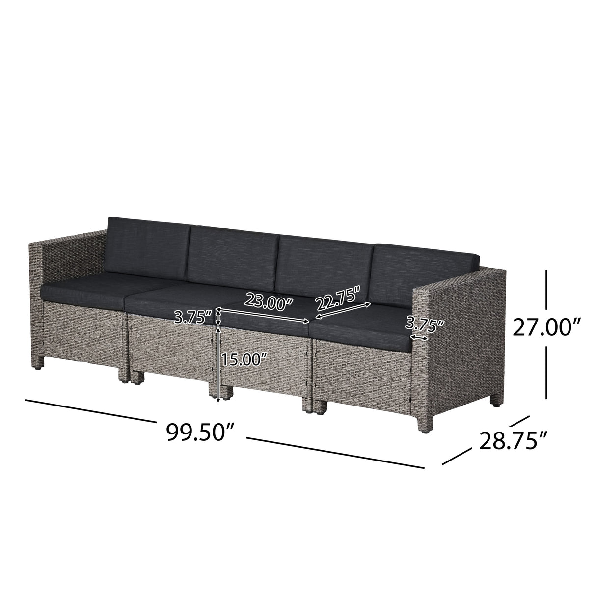 Puerta Wicker Outdoor 4 Seater Sectional Sofa with Cushions by Christopher Knight Home