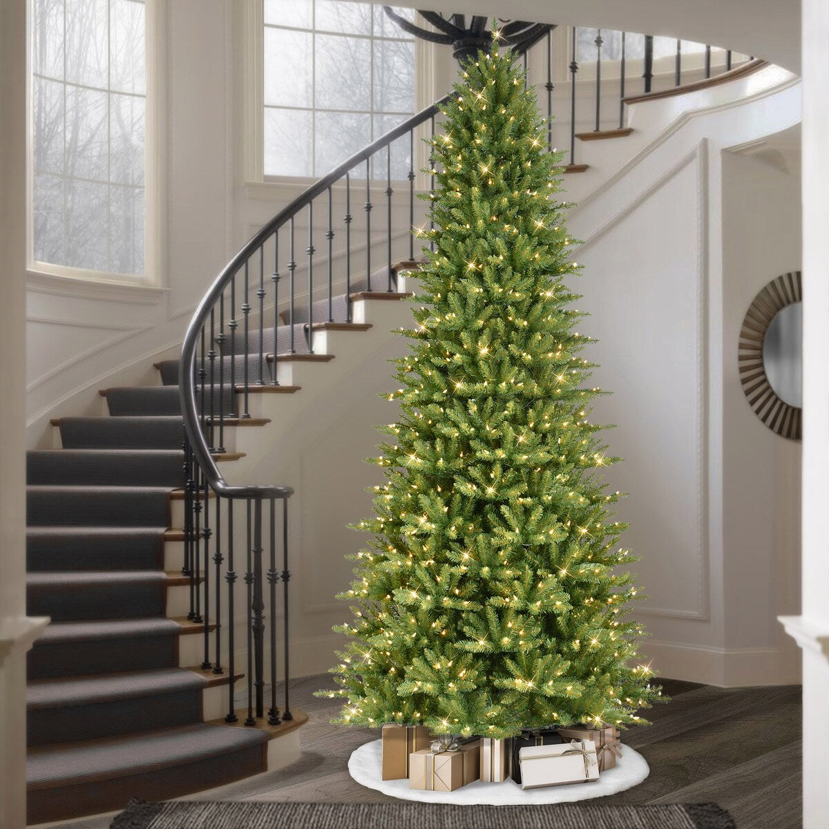 Puleo International 10 ft. Pre-lit Slim Fraser Fir Artificial Christmas Tree