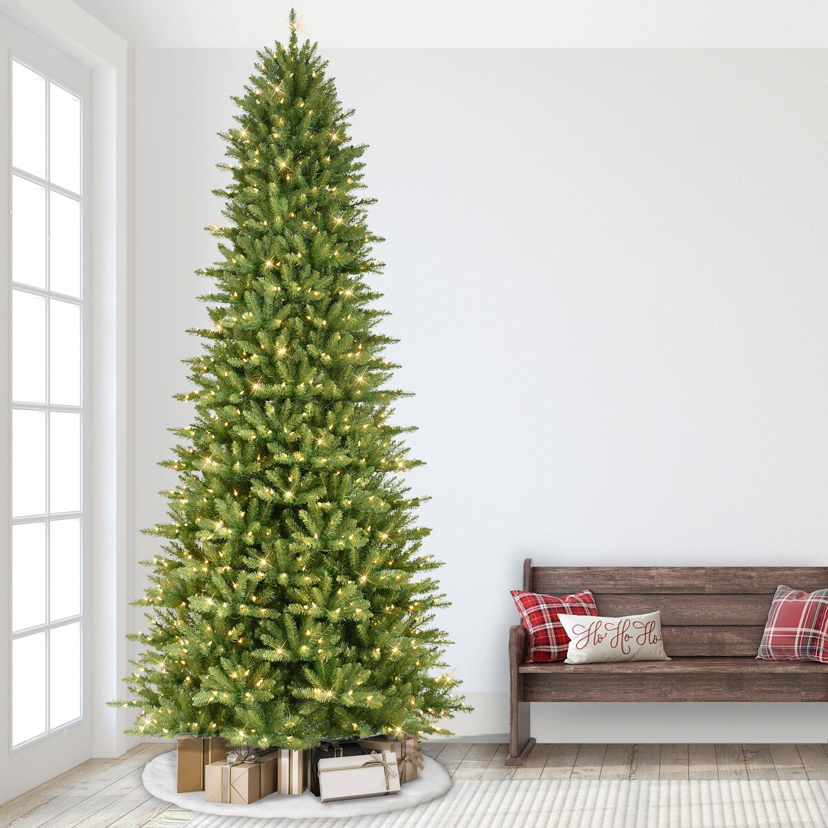 Puleo International 10 ft. Pre-lit Slim Fraser Fir Artificial Christmas Tree
