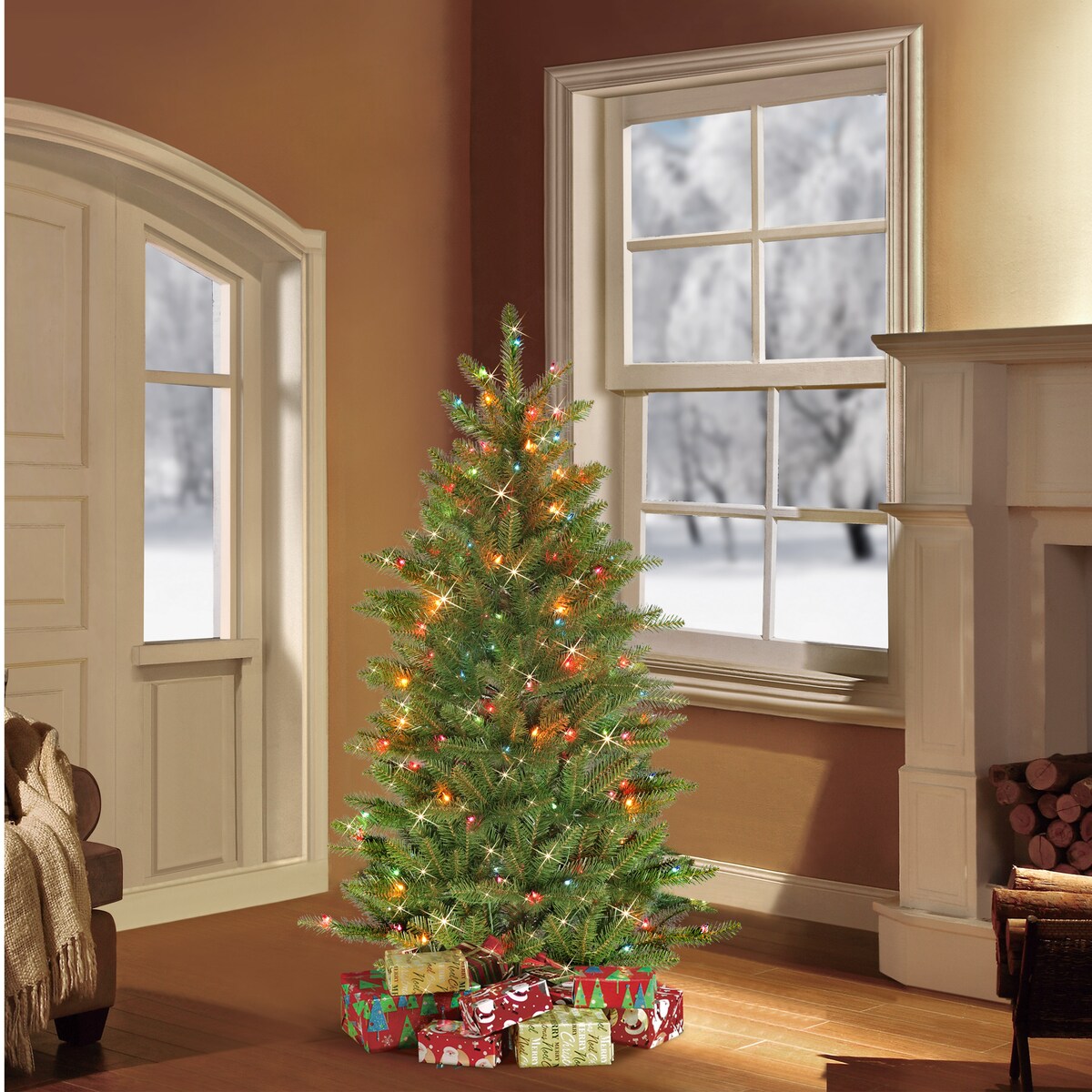 Puleo International 4.5' Pre-Lit Slim Fraser Fir Artificial Christmas Tree - 4.5