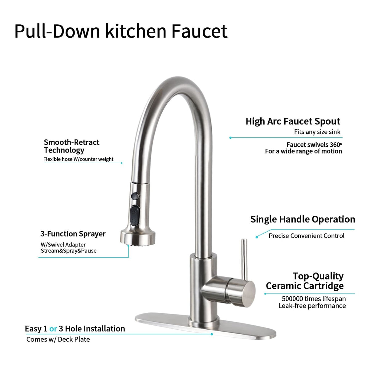Pull Down Kitchen Faucet With Soap Dispenser Single Handle Kitchen Sink Faucet One Hole Stainless Steel Modern Basin Mixer Taps