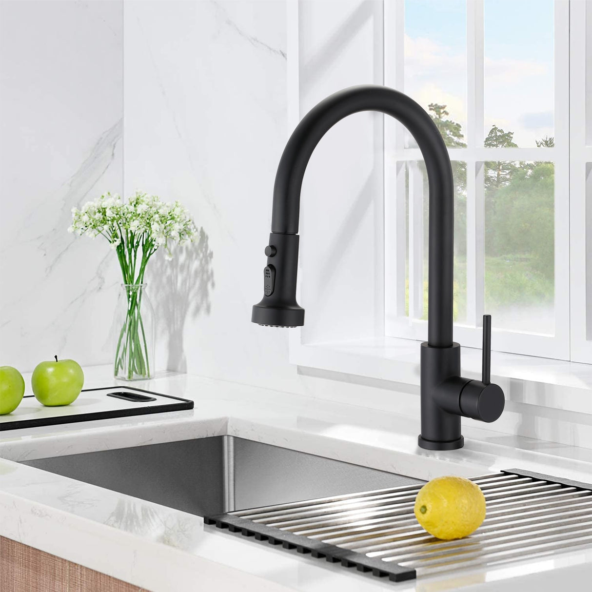 Pull Down Kitchen Faucet With Soap Dispenser Single Handle Kitchen Sink Faucet One Hole Stainless Steel Modern Basin Mixer Taps