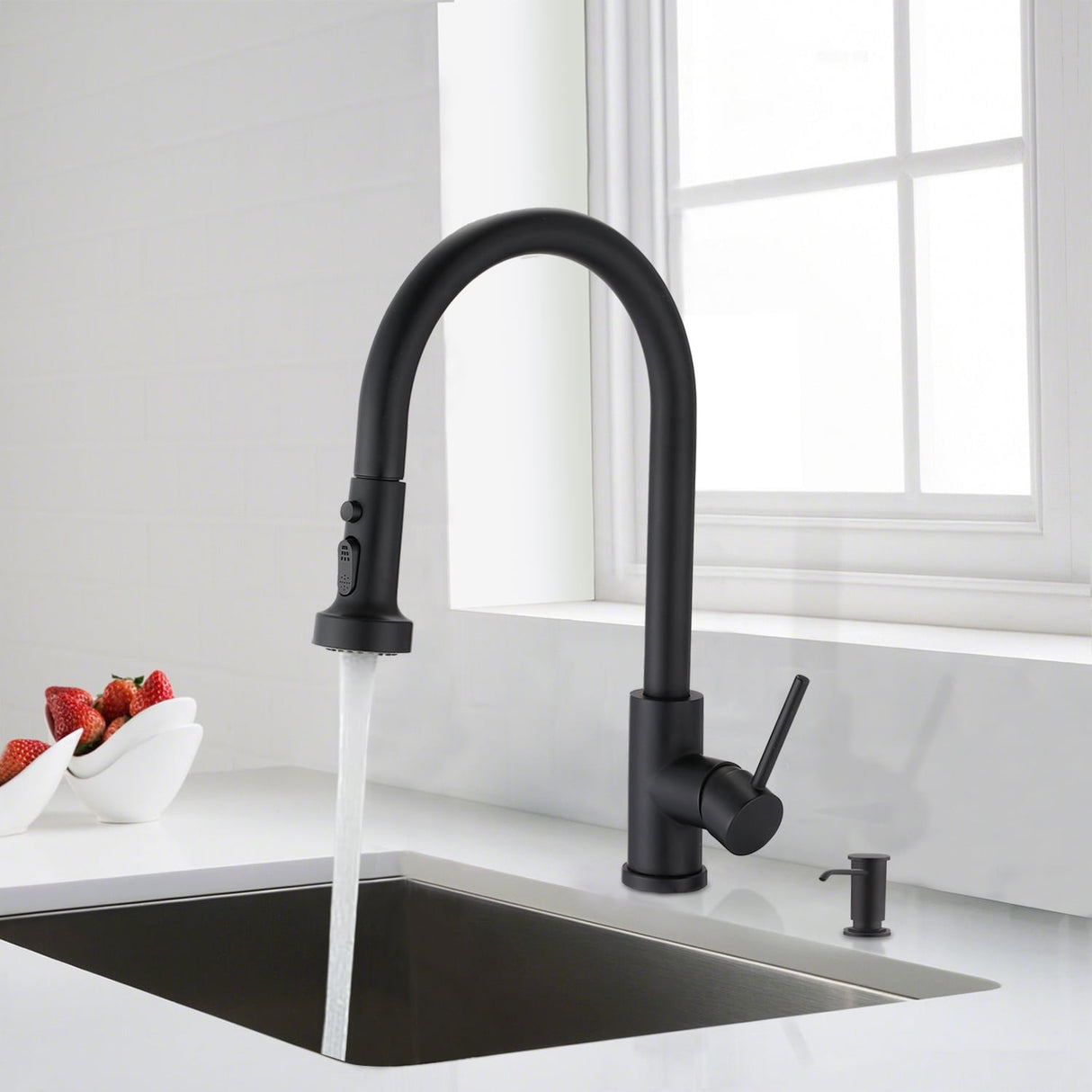 Pull Down Kitchen Faucet With Soap Dispenser Single Handle Kitchen Sink Faucet One Hole Stainless Steel Modern Basin Mixer Taps