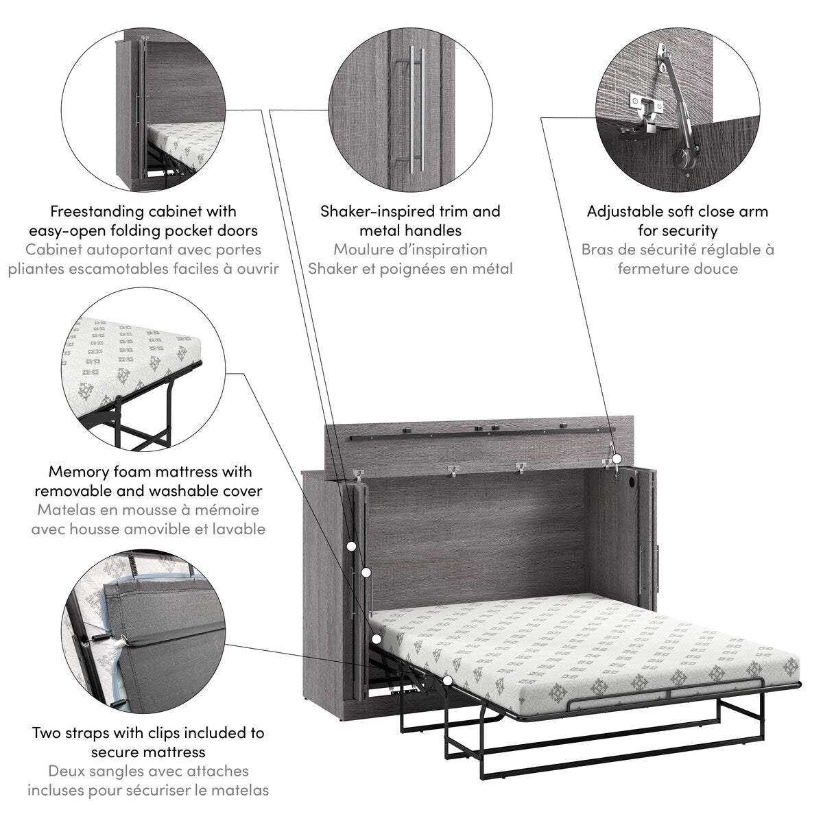 Bestar Pur 75W Queen Size Murphy Cabinet Bed with Mattress