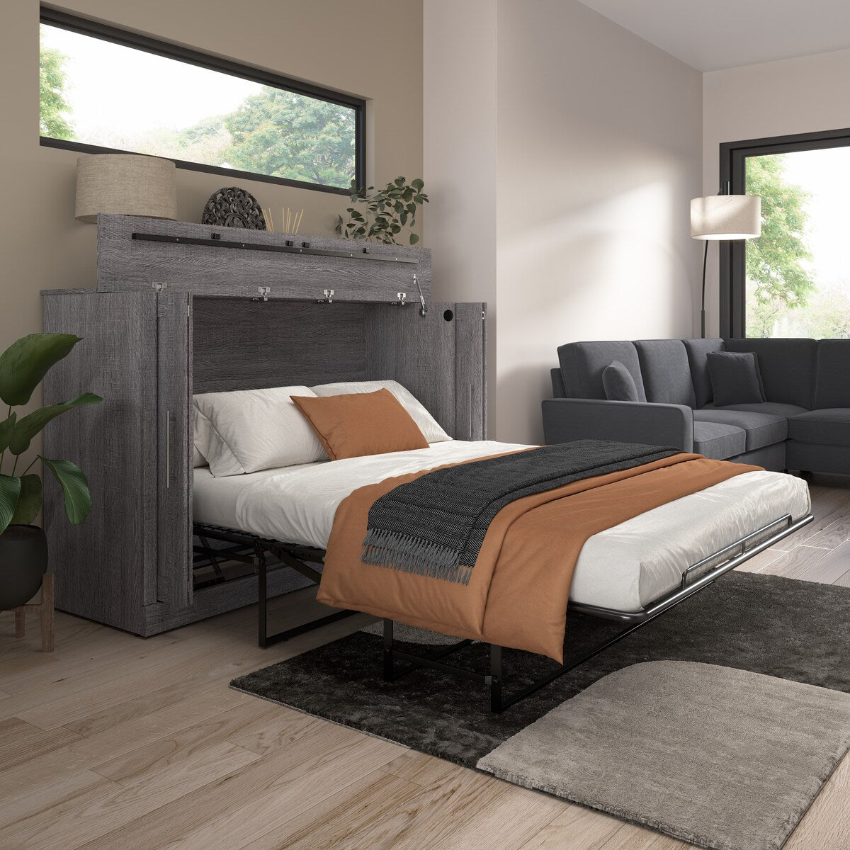 Bestar Pur 75W Queen Size Murphy Cabinet Bed with Mattress