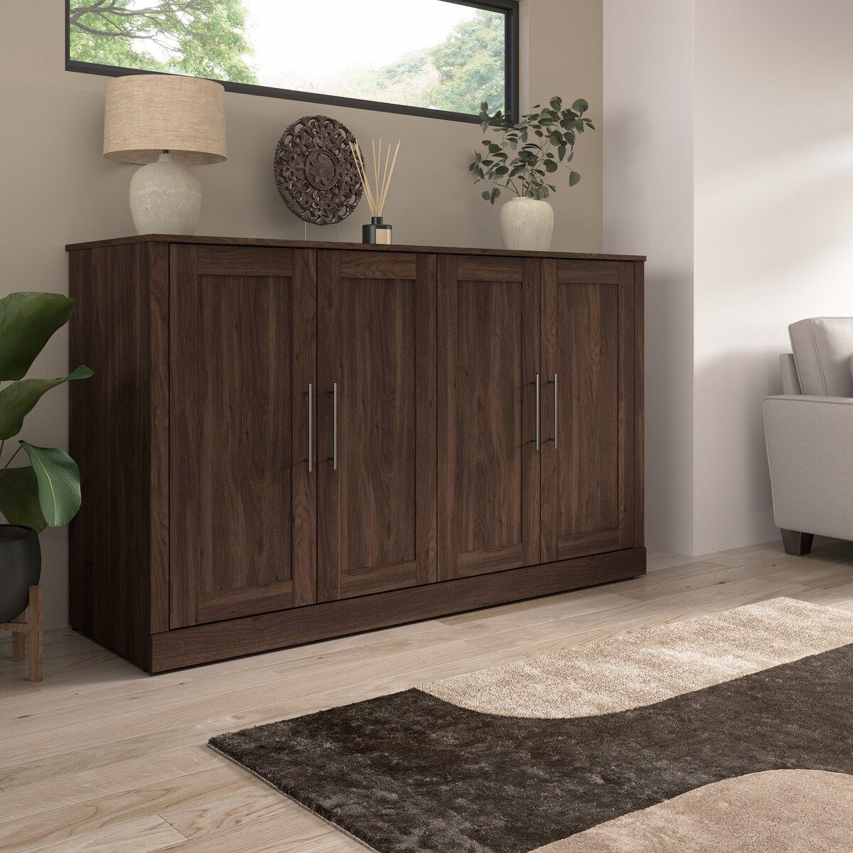 Bestar Pur 75W Queen Size Murphy Cabinet Bed with Mattress
