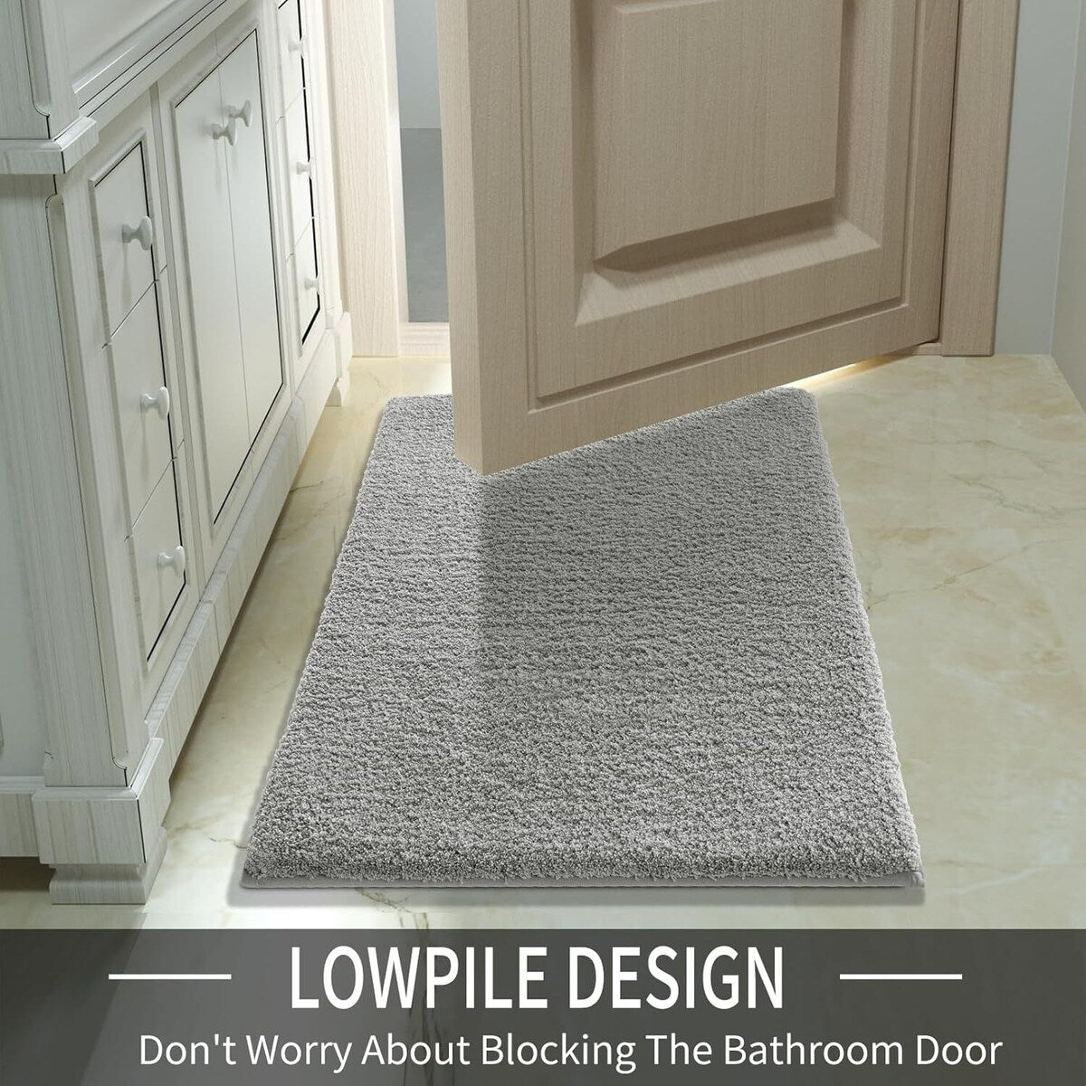 Pure Light Gray Bathroom Rug Mat - Extra Soft, Non-Slip, Water Absorbent, Thick Shaggy Bath Mat for Shower and Bathtub