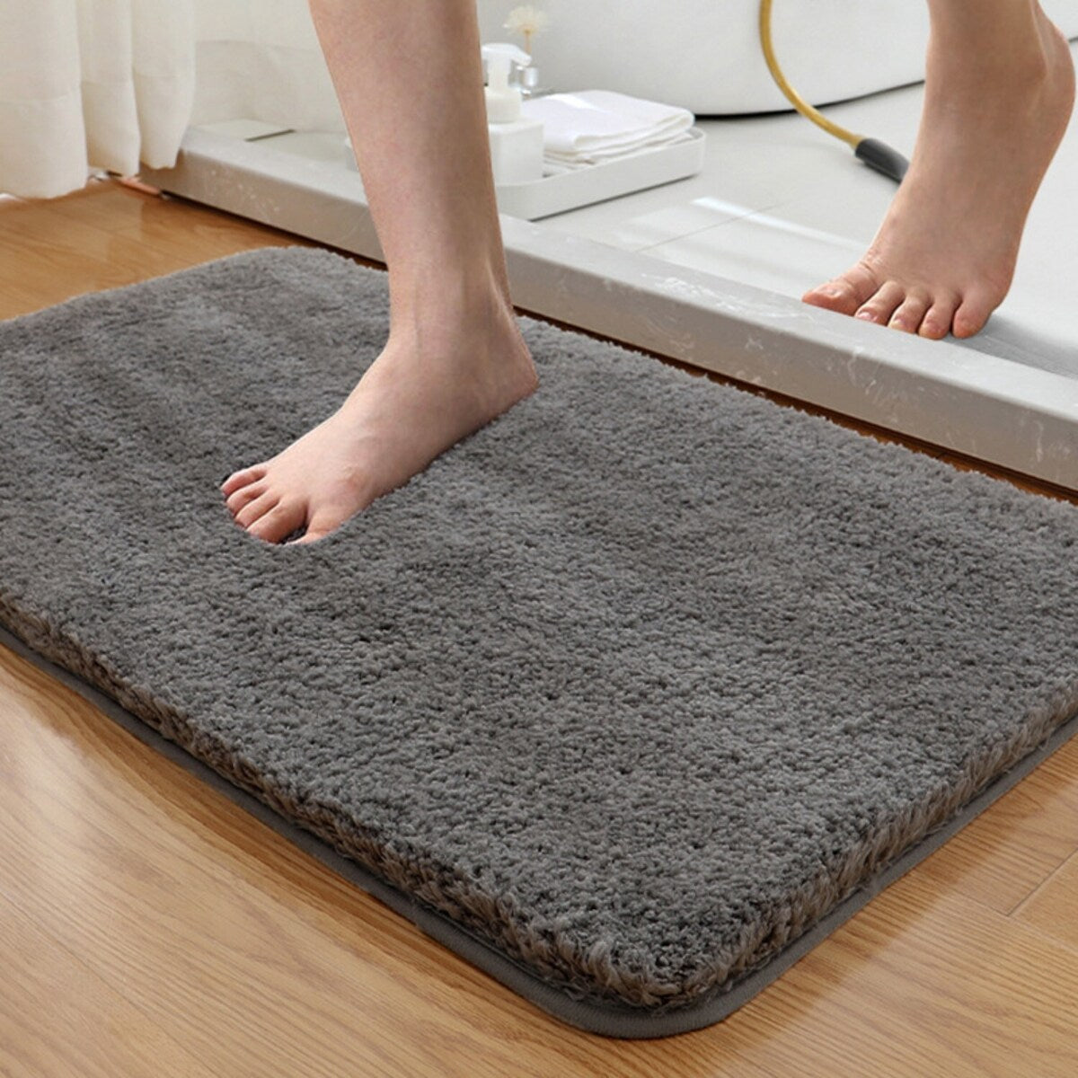 Pure Light Gray Bathroom Rug Mat - Extra Soft, Non-Slip, Water Absorbent, Thick Shaggy Bath Mat for Shower and Bathtub