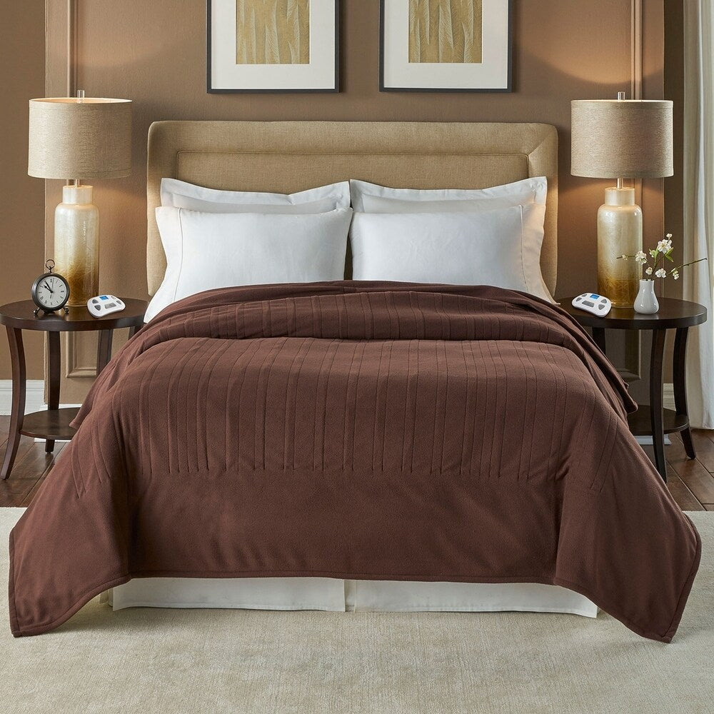 Pure Warmth 874140 Micro Fleece Electric Heated Warming Blanket Twin Chocolate