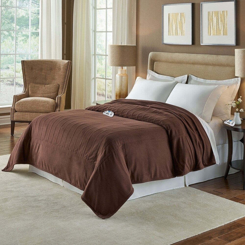 Pure Warmth 874140 Micro Fleece Electric Heated Warming Blanket Twin Chocolate