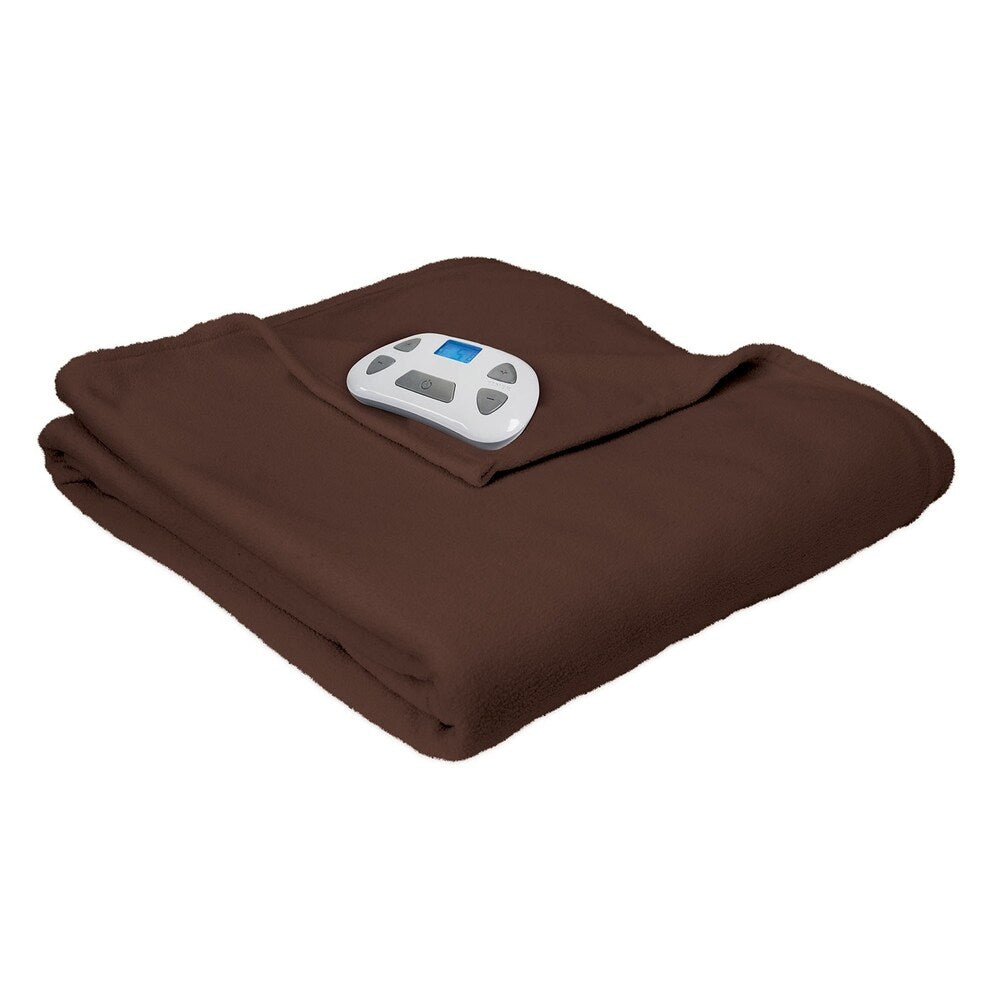 Pure Warmth 874140 Micro Fleece Electric Heated Warming Blanket Twin Chocolate