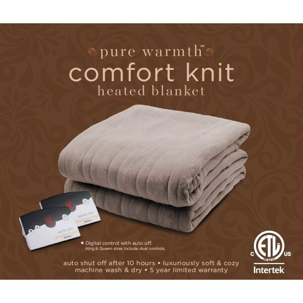 Pure Warmth by Biddeford Fleece Electric Heated Blanket Full Grey