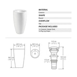 Eridanus Lido 33" Tall Freestanding Circular Pedestal Bathroom Sink - 19.5" W x 33.25" H