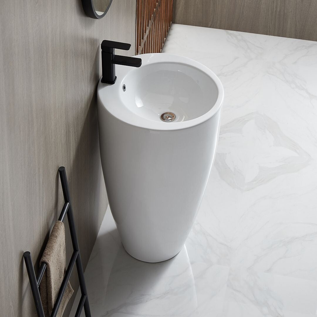 Eridanus Lido 33" Tall Freestanding Circular Pedestal Bathroom Sink - 19.5" W x 33.25" H
