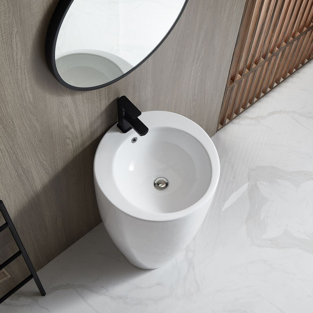 Eridanus Lido 33" Tall Freestanding Circular Pedestal Bathroom Sink - 19.5" W x 33.25" H