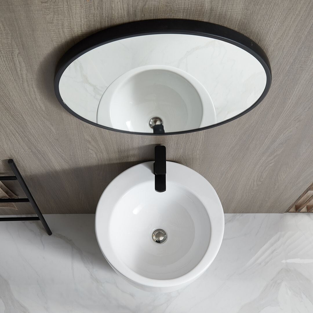 Eridanus Lido 33" Tall Freestanding Circular Pedestal Bathroom Sink - 19.5" W x 33.25" H